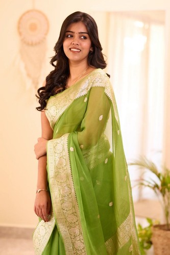 Indian Style Soft Lilan Slab Saree With Attractive Blouse For Wedding & Party - Picture 9 of 15