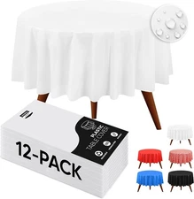 Utopia Kitchen Plastic Table Cloth Disposable (12 84 Inch Round - 12PC, White 