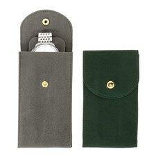 Velvet Watch Pouch, 2 Pack Velvet Watch Pouches with Snap Button Grey Green 