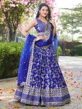 New Royal Blue Dola Silk Jacquard Lehenga Choli And Dupatta For Indian Reception