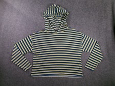 POOF New York Hoodie Womens M Striped Long Sleeve Pullover Teal Navy Yellow