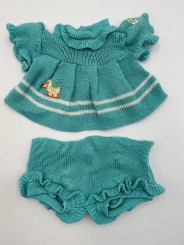 Vintage Cabbage Patch Kids Doll Clothes Blue Green Duck Sweater Dress Outfit