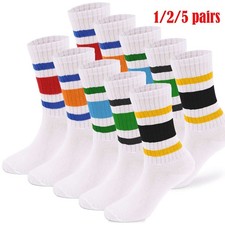 Old School Striped Crew Socks Retro Athletic Casual Classic Over Ankle Socks US