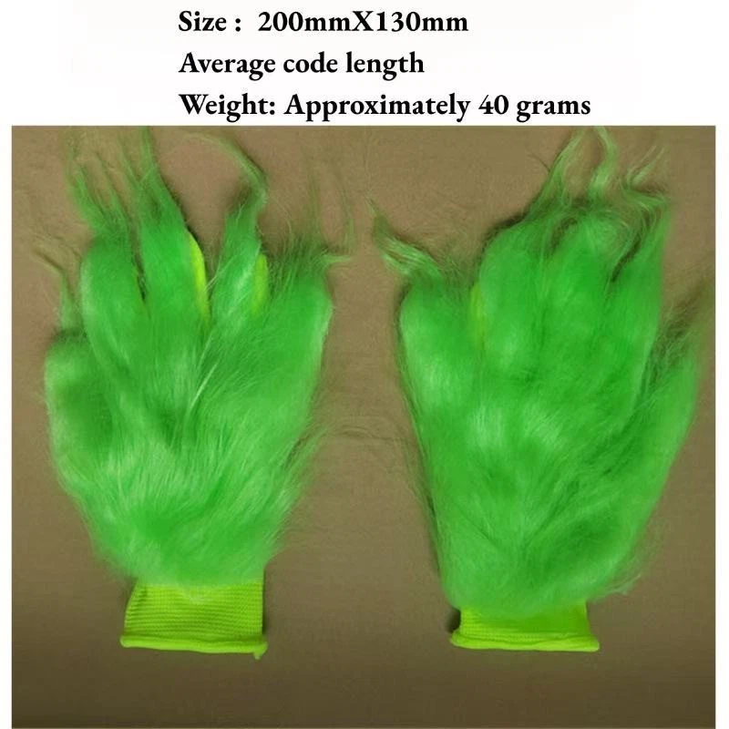 Guantes Extraños Fiesta de Navidad Divertido Disfraz de Grinch Accesorios Lindo Peluche Verde Foto 4 de 4