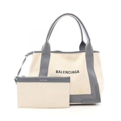 BALENCIAGA バレンシア　Navyカバス　S BALENCIAGA NAVY CABAS S Tote Handbag 339933 canvas leather White