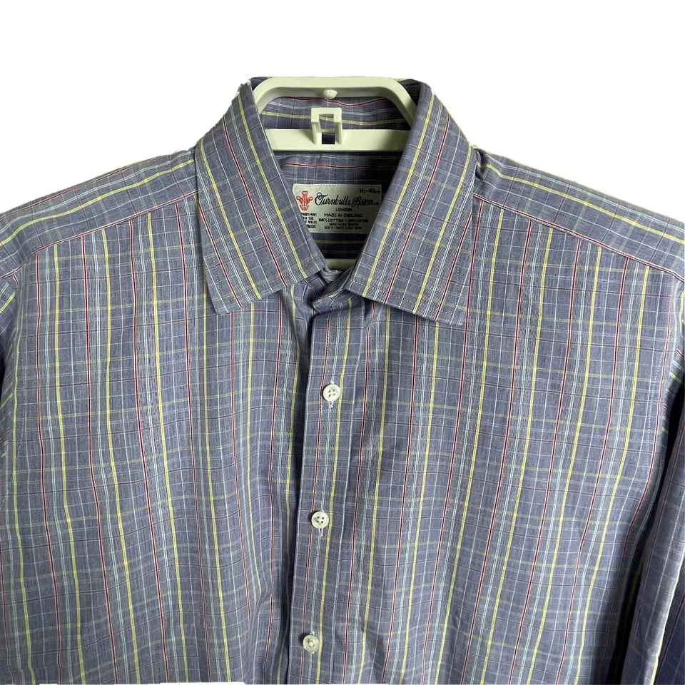 Turnball and Asser Hombre Talla 16 41 Manga Larga Abotonada Azul Rojo Amarillo Cuadros Foto 3 de 4