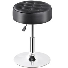 Makeup Vanity Stool Adjustable Height Sit Stand Stool Swivel PU Leather Black