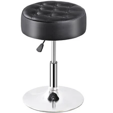 Makeup Vanity Stool Adjustable Height Sit Stand Stool Swivel PU Leather Black