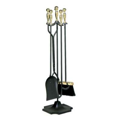 Uniflame 5 Pc. Polished Brass & Black Fireset - T51030PK | eBay
