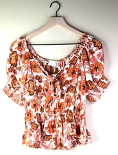 Sienna Sky Womens Size Medium Floral Short Sleeve Boho Peasant Shirt Top. NWT