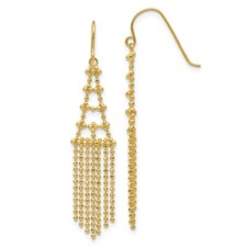 14k Yellow Gold Beaded Chain Drop Dangle Earrings 1.97 Inch