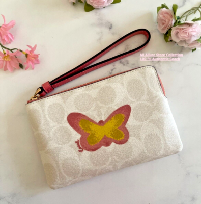 COACHミニ財布　butterfly柄 Coach Corner Zip Wristlet With Sparkly Butterfly Print CCJ72 | eBay