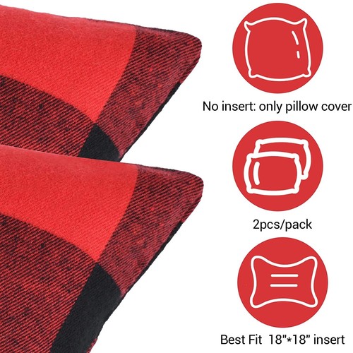 Set of 2 Valentine's Day Buffalo Check Plaid Cushion Pillow Covers Red & black - Picture 5 of 6
