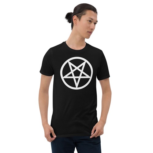 Camiseta blanca clásica invertida símbolo oculto con pentagrama para hombre manga corta - Imagen 2 de 10