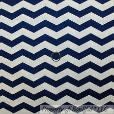 BonEful Fabric FQ Cotton Quilt Navy Blue Cream Off White Chevron Stripe Blender
