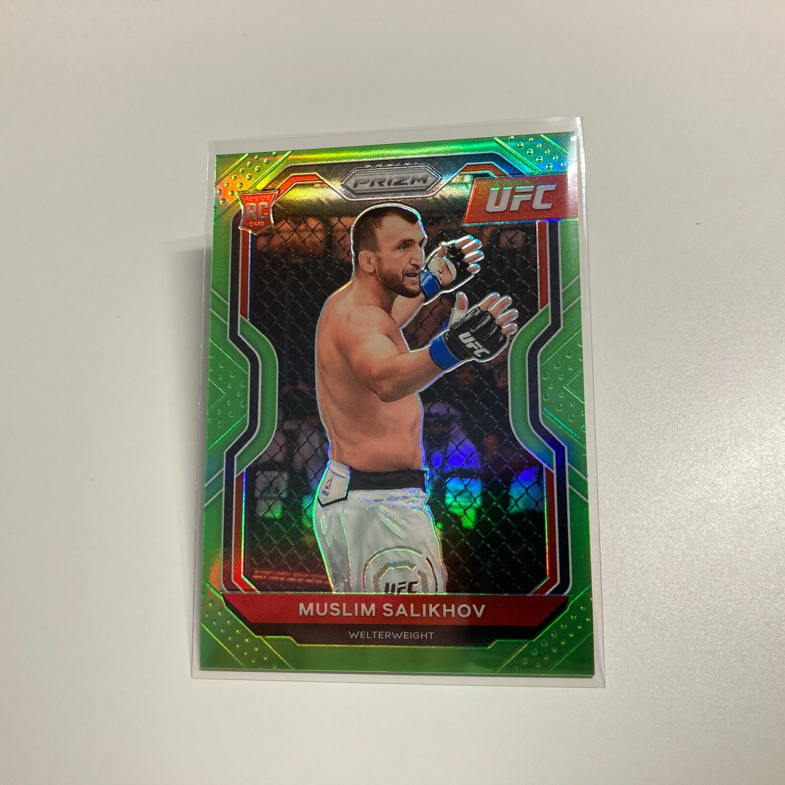 Muslim Salikhov 2021 Panini Prizm UFC Neon Green Refractor Rookie Card 64/75 #29