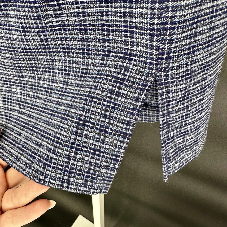 Vtg My Michelle Blue Mini Skirt Made in USA Plaid High Waist w/Slit Sz 7/8 - Image 3 of 4