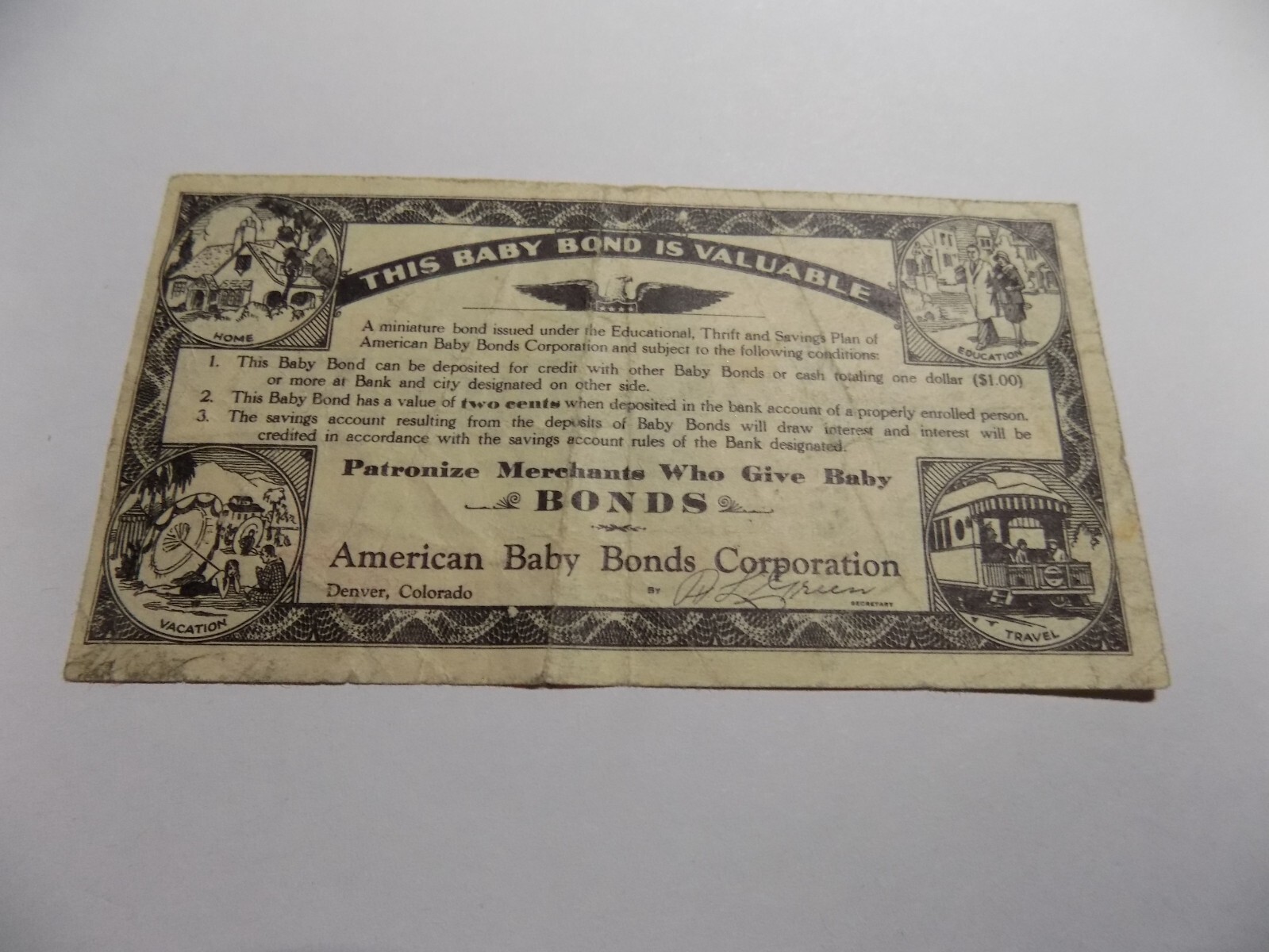 1931 BABY BONDS 2 CENTS FIRST NATIONAL BANK, ORDWAY, COLO. eBay