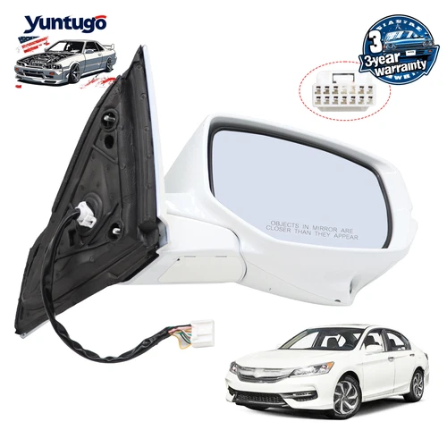 White Right Power Side View Mirror Heated W/Camera For 13-15 Honda Accord Sedan