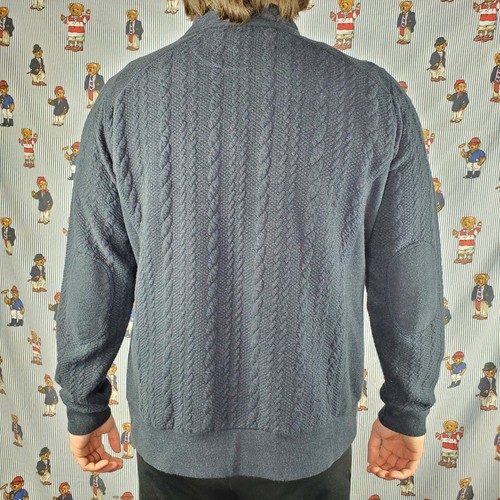 Orvis Navy 1/4 Zip Pullover Cableknit Sweater w/ Elbow Patches & Pockets Large - Bild 5 von 7