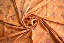 FNC Vintage Orange Sambalpuri Ikat Sarees Handwoven Art Silk Sari Fabric Antique