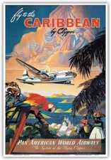 Fly to the Caribbean by Clipper Pan American World Airways Vintage Travel Poster