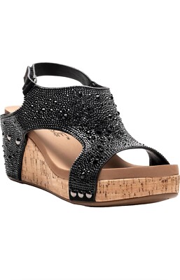 Boutique by Corky's Ashley Rhinestone Wedge Sandal shoe Black size 10 New  in box