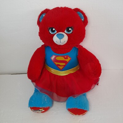Build a Bear Wonder Woman rot und blau DC Bär mit Superwoman Kleid Plüsch BAB