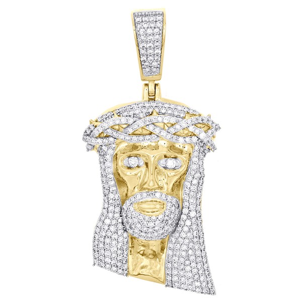 "10K Gelbgold Rund Diamant Jesus Gesicht AnhäNger 2.75 \" Statement Pave 5 Karat"-image
