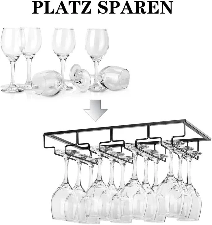 Colgador de copa de vino de metal de 4 filas - Solución debajo del gabinete que ahorra espacio, paquete de 2 Foto 4 de 4