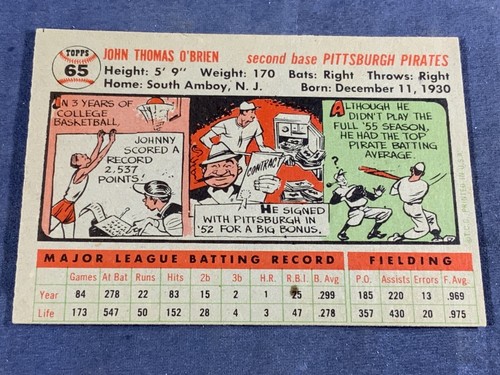 Tarjeta de béisbol K5-87 - Johnny O’Brien Pittsburgh Pirates - 1956 Topps - Tarjeta #239 - Imagen 2 de 2