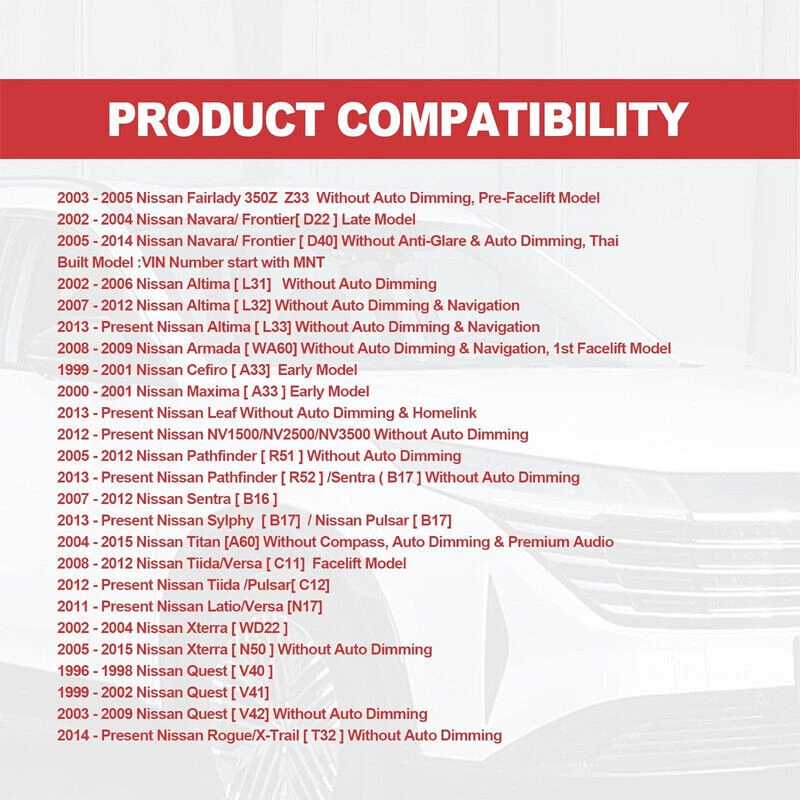 Interior Rear View Mirror Fits Nissan Sentra Tiida Altima Pathfinder 96321-2DR0A Foto 2 de 4