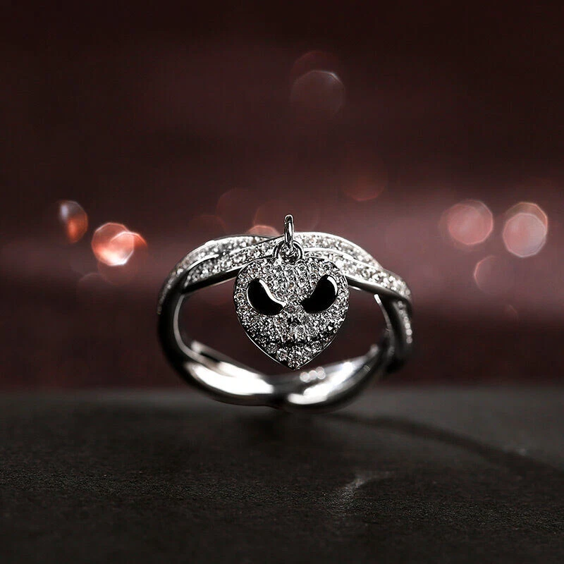 Halloween Skull Charm Ring 2Ct Round Cut Simulated Diamond 14K White Gold Plated - Image 4 of 4