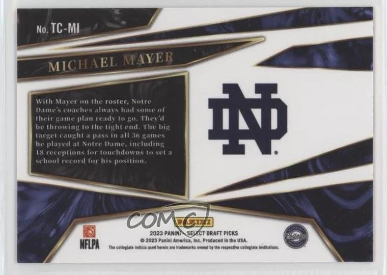 2023 Panini Select Draft Picks Turbocharged Michael Mayer #TC-MI Rookie RC - Image 2 of 2