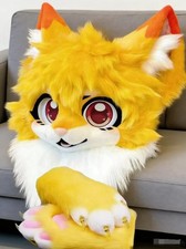 Fursuit Long haired Dog Fox Mascot Party Halloween Fur Cosplay head claws 