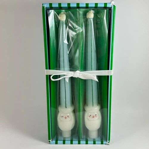 Santa Shaped 10" Christmas Taper Candle Set - Green and White - Anthropologie - product listing photo