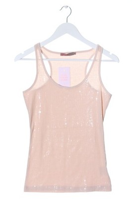 SAINT TROPEZ Tanktop Damen Top Gr. DE 34 creme Glitzer-Optik