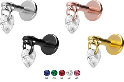 PIERCINGLINE  Piercing Stecker Titan Labret mit Gewinde KRISTALLHERZ
