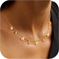 Kette Gold 14K Vergoldet Kleeblatt Zirkonia Schmetterling Halskette Damen