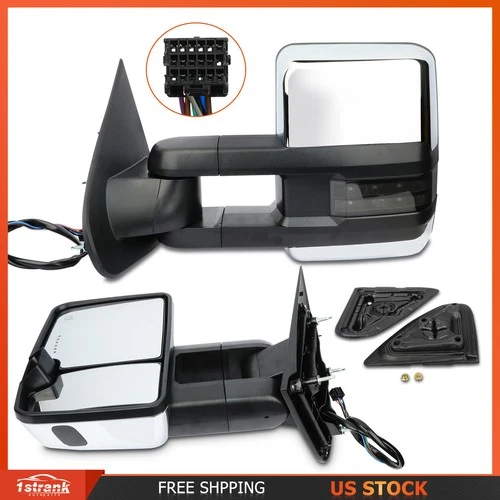 Chrome Power Heated Signals For 2014-18 Silverado Sierra Side View Tow Mirrors