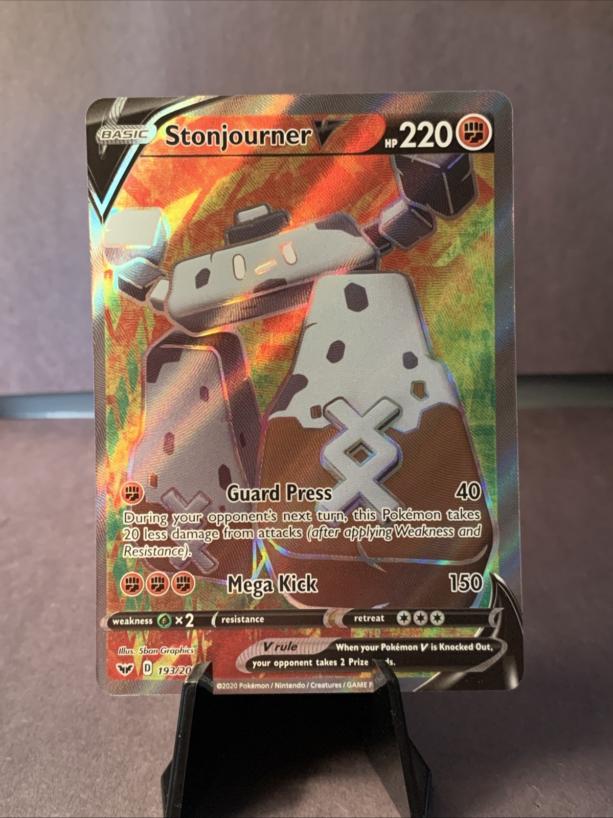 Pokemon TCG Stonjourner V 193/202 Swsh01: Sword & Shield Full Art Holo Rare NM