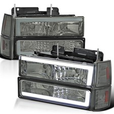 Smoke Led Tube Headlights Corner Lights For 1994-1998 Gmc Sierra Suburban Yukon