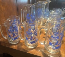 Vintage 1960s  Beer Pitcher And 6 Mugs From Cleveland Hofbrau Haus Oktoberfest 