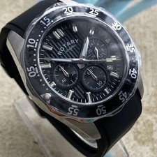 Rotary Watch Mens Chronograph Black Dial Steel Silicone Strap 43mm Case