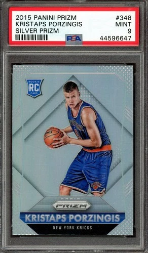 KRISTAPS PORZINGIS 2015-16 Panini Prizm Silver RC #348 ~ Graded PSA 9 MINT