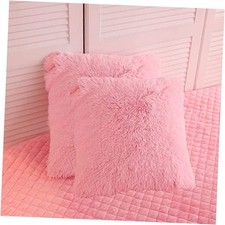 2 Pack Fluffy Faux Fur Pillow Shams,18 x 18 Inches 18" x 18" Pack of 2 Pink