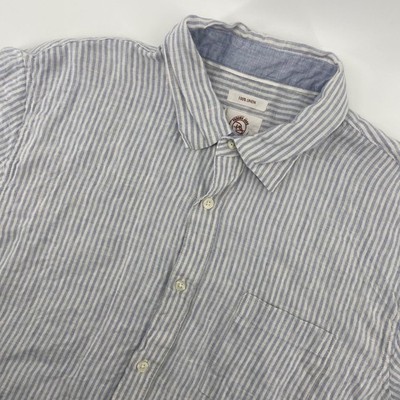 Panama Jack Button Down Mens XL Blue Striped 100% Linen Short Sleeve Shirt