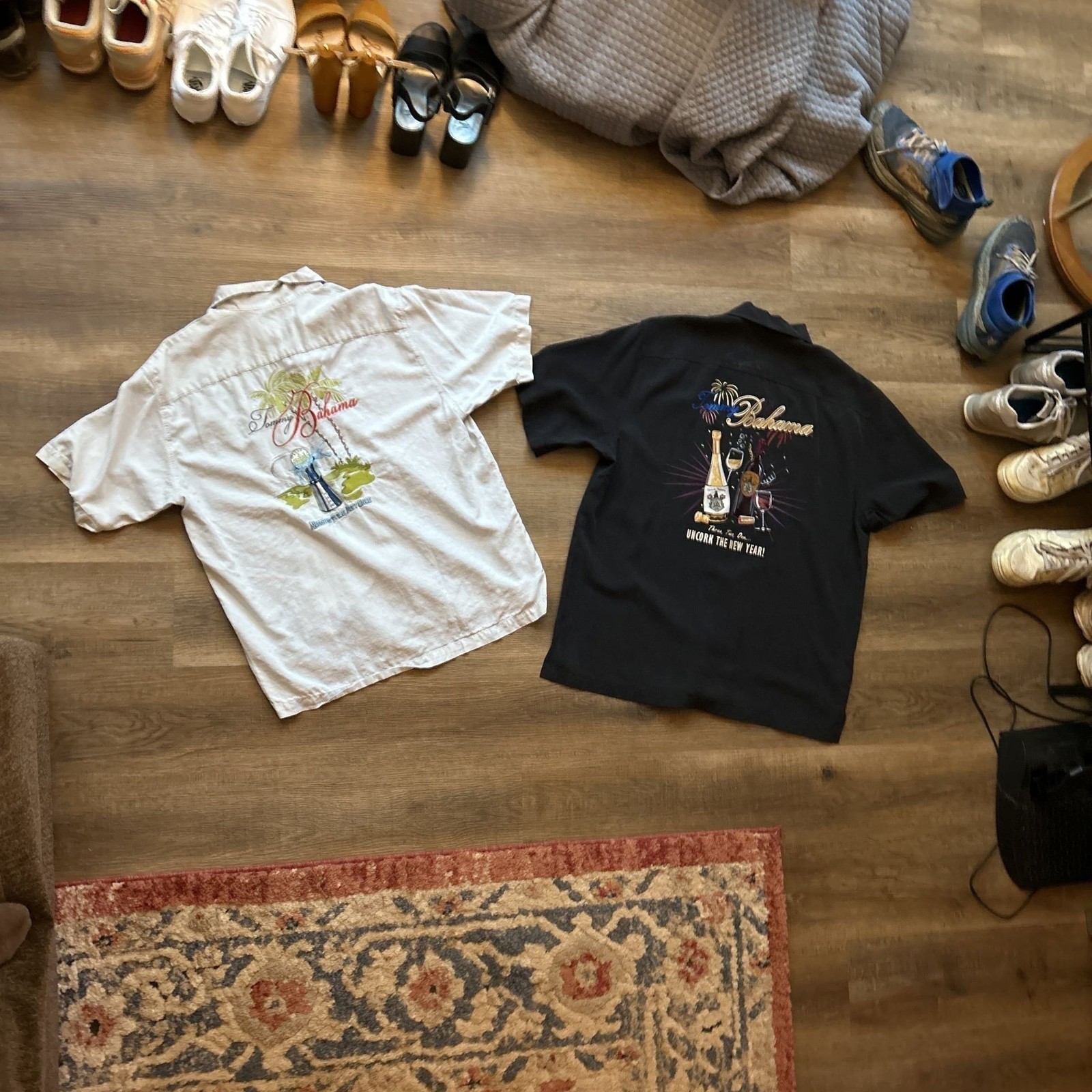 Lot of 2 Tommy Bahama Embroidered Island Shirts Size large silk black white