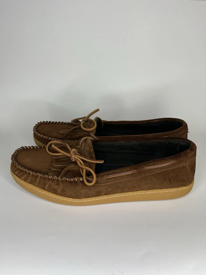 J Crew 男式 Kiltie 拖鞋英国麂皮绒棕色鞋 12M 码懒人鞋舒适 — 第 3/4 张图片