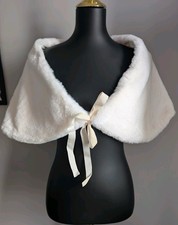 NEW Women's Wedding Faux Fur Shawl and Wrap Bridal Fur Cape Ribbon One Size